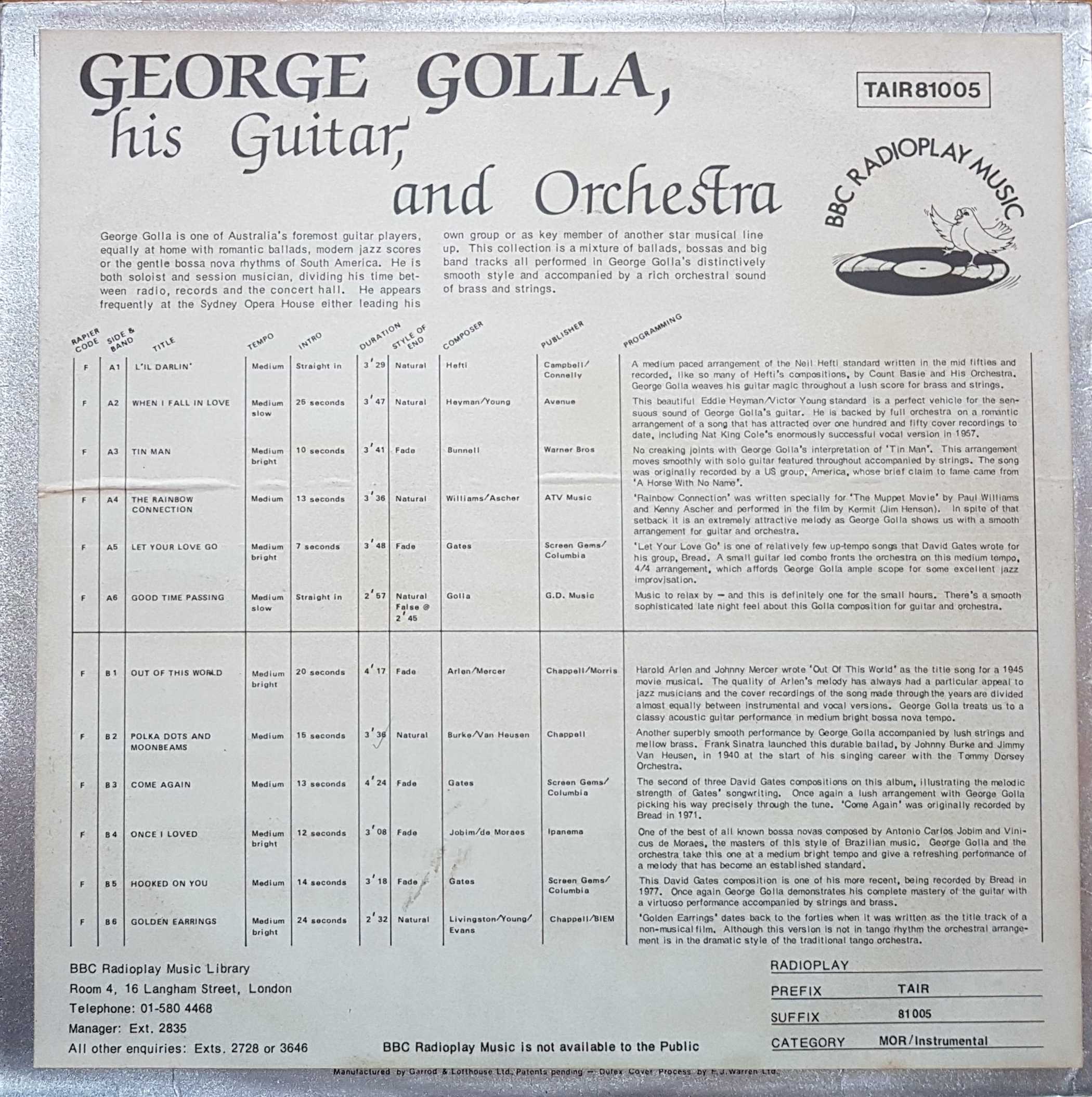 Picture of TAIR 81005 George Golla, his guitar, and Orchestra by artist Various from the BBC records and Tapes library